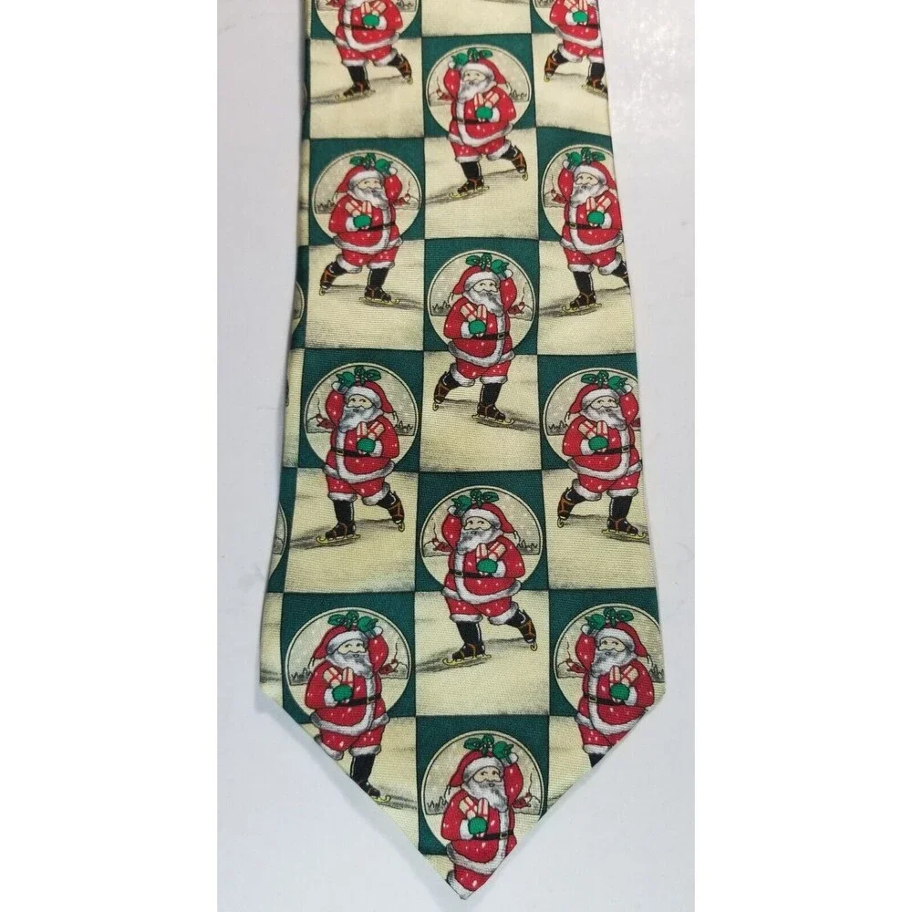 Men's Necktie Silk Holiday Traditions By Hallmark Made USA Vintage Santa Holiday